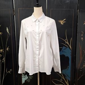 2/$30 Sharagano‎ White Button Down Womens Shirt Pearl Details Size L